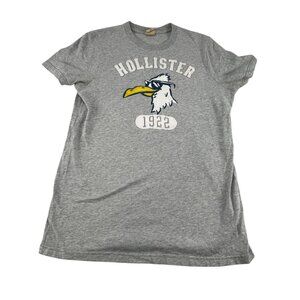Hollister Gray Graphic T-Shirt Seagull Print 1922 Logo Surfer Cut M Streetwear